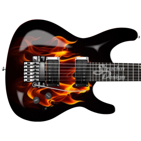 Yellow Orange Red Black Fire Flames Guitar Bass Metal Vinyl