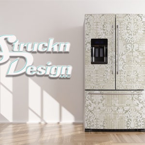 Grunge Boho White Beige Fading Mandala Refrigerator Fridge Freezer Wrap Side by Side Top Bottom Door Vinyl Mural Skin Decal Removable USA