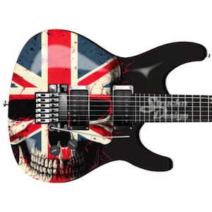 Skull British Flag Black Grunge Guitar Bass Metal Vinyl Wrap Skin Decal Laminate Air Release Bubble Free Graphic Peel & Stick Multi Size