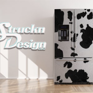 Furry Cow Print Realistic Cow Spots Farmhouse Refrigerator Fridge Freezer Wrap Side by Side Top Bottom Door Vinyl Mural Skin Decal Removable