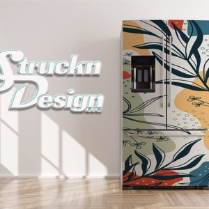 Abstract Organic Shapes Floral Leaf Green Refrigerator Fridge Freezer Wrap Side by Side Top Bottom Door Vinyl Mural Skin Decal Removable