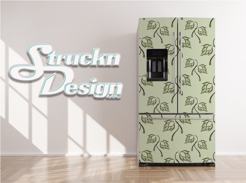 Sage Green Floral Leaves Modern Design Refrigerator Fridge Etsy