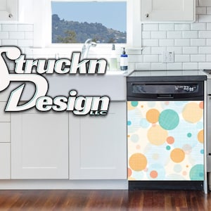 Blue Orange Polka Dotted Circle Canvas Dishwasher Wrap Dishes Front Door Vinyl Mural Skin Decal Removable