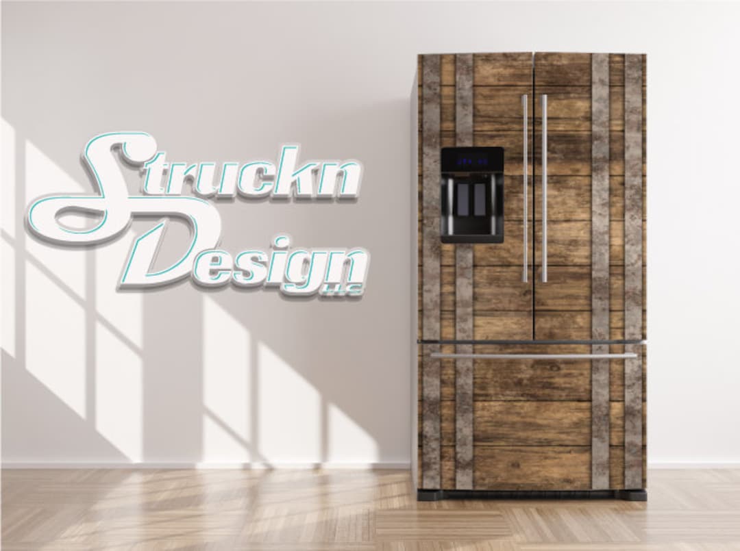 Rustic Fridge Rustic Iron Tan Wood Planks Wine Barrel Style Refrigerator Fridge ...