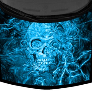 Magical Skull With Wired Lights Truck Hood Wrap Vinyl Car Graphic Decal Bright Aqua Blue Print 58in x 65in US Made Cast Laminated Option