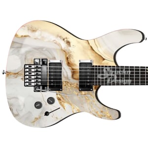 Golden Cream White Swirl Marble Guitar Bass Metal Vinyl Wrap Skin Decal Laminate Air Release Bubble Free Graphic Peel & Stick Multi Size