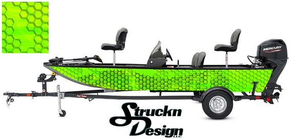 Bass Fishing Fish Boat Lime Green Black Modern Hexagon Camo