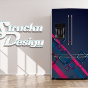 Smooth Blue Hot Pink Rounded Diamonds Refrigerator Fridge Freezer Wrap Side by Side Top Bottom Door Vinyl Mural Skin Decal Removable USA