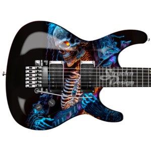Guitarist Skeleton Skull Black Fire Metal Bass Vinyl Decal Guitar Wrap Skin Laminate Bubble Free Air Release Graphic Peel & Stick Multi Size