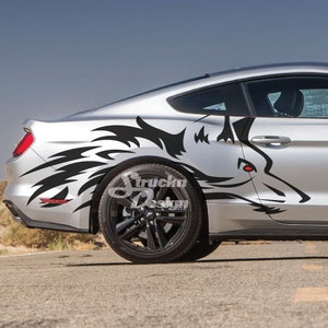 INCLUDES Both Sides - Mustang Ranger Coyote Wolf Tattoo Design Tribal Grunge Door Bed Side Pickup Vehicle Truck Car Vinyl Graphic Decal USA