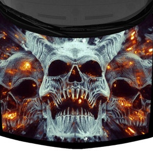 Three Horned Demon Skulls Truck Car Graphic Hood Wrap Vinyl Decal 58&quot; x 65&quot; USA Made Cast Laminated Option