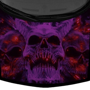 Three Horned Demon Skulls Truck Car Graphic Hood Wrap Vinyl Decal Dark Purple 58&quot; x 65&quot; USA Made Cast Laminated Option