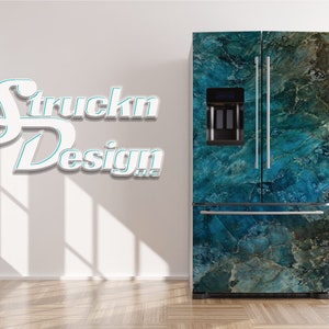 Astratto Marmo Texture Ocean Rock Stone Blu Frigorifero Frigorifero Congelatore Avvolgere Side by Side Top Bottom Door Vinile Murale Skin Decalcomania Rimovibile