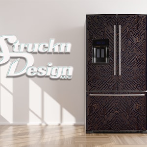 20er Jahre Art Deco Line Art Blatt Gold Schwarz Kühlschrank Kühlschrank Gefrierfach Wrap Side by Side Top Bottom Door Vinyl Wandbild Haut Aufkleber abnehmbar