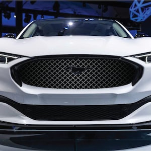 For Ford Mach-E Mustang Vehicle Wrap Cast Material Light Scratch Protected Laminated Graphic Grid Faux Metallic Grille Mesh Diamond Metal
