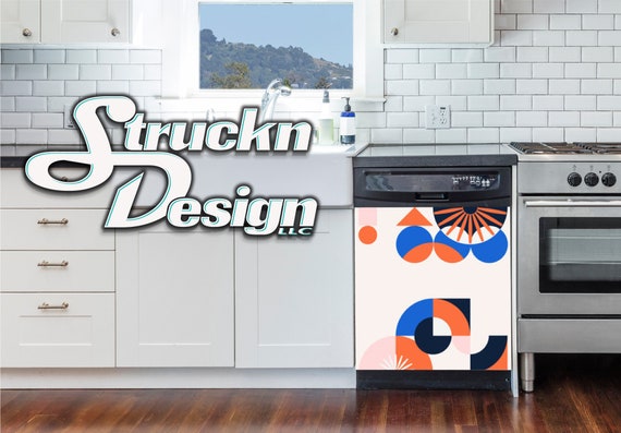 Mid-century Modern Graphic Pattern Blue Pink Dishwasher Wrap