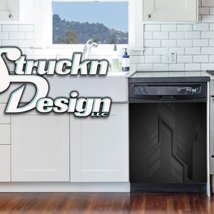 Black Gray Technical Line Geometric Dishwasher Wrap Dishes Front Door Vinyl Mural Skin Decal Removable