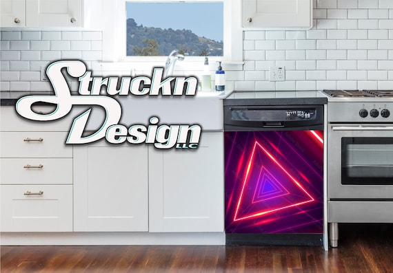 Futuristic Glowing Triangles Purple Red Dishwasher Wrap Dishes