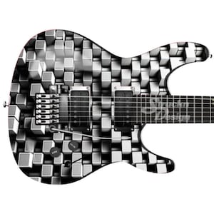 White Black Pixels Cubes Squares Guitar Bass Metal Vinyl Wrap Skin Decal Laminate Air Release Bubble Free Graphic Peel & Stick Multi Sizes