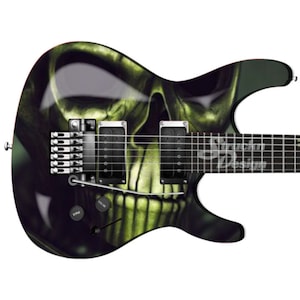Rustic Style Skull Green Black Guitar Bass Metal Vinyl Wrap Skin Decal Laminated Air Release Bubble Free Graphic Peel & Stick Multiple Sizes