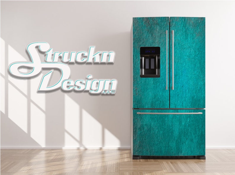 Grainy Teal Light Blue Pattern Cool Design Refrigerator Fridge Freezer Wrap Side by Side Top Bottom Door Vinyl Mural Skin Decal Removable image 1