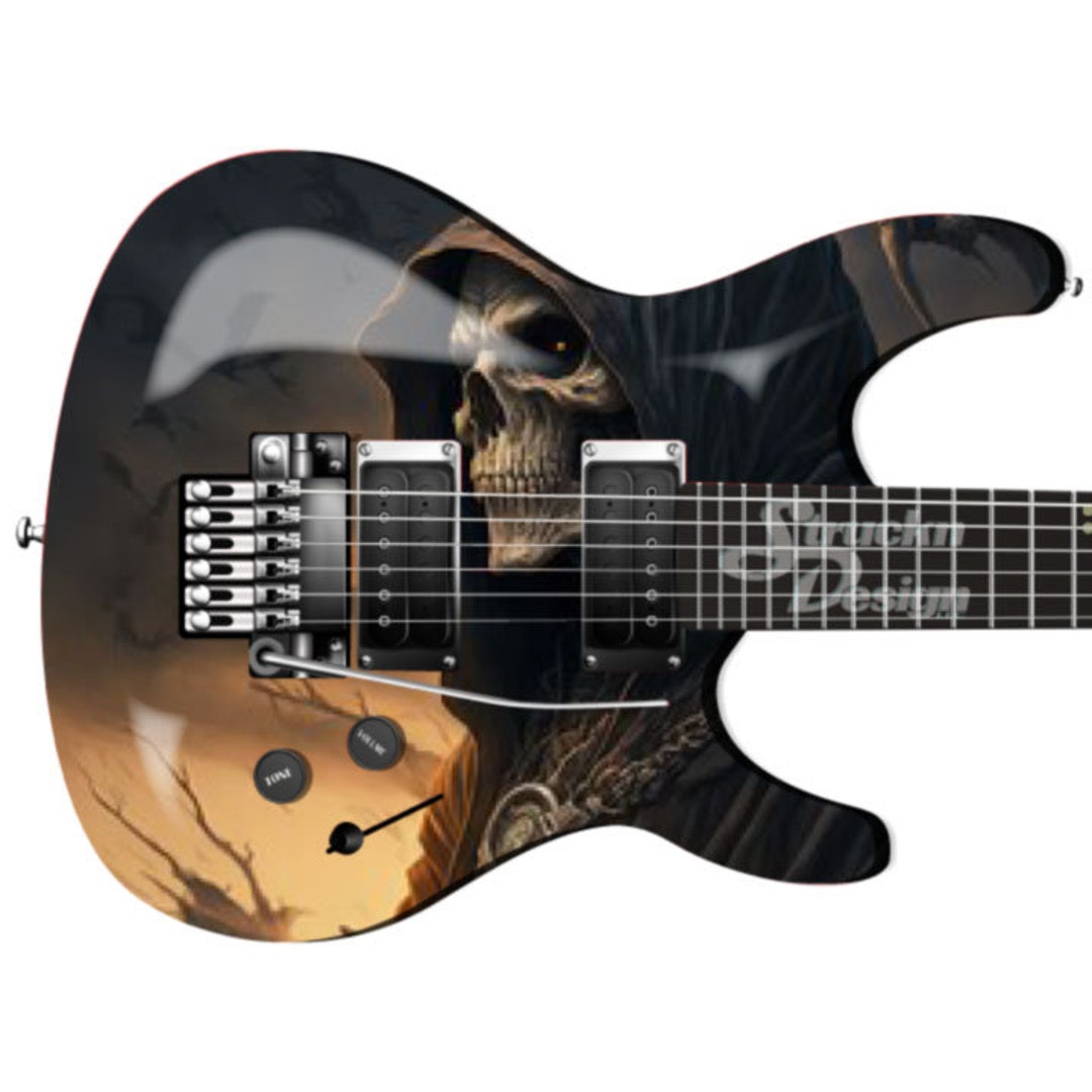 Brown Reaper Skull Black Guitar Bass Metal Vinyl Wrap Skin Decal ...