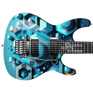 Abstract Retro Blue Shapes Guitar Bass Metal Vinyl Wrap Skin Decal Laminated Air Release Bubble Free Graphic Peel & Stick Multiple Sizes