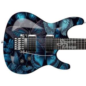 Blue Butterfly Teal Many Dark Guitar Bass Metal Vinyl Wrap Skin Decal Laminate Air Release Bubble Free Graphic Peel & Stick Multi Size
