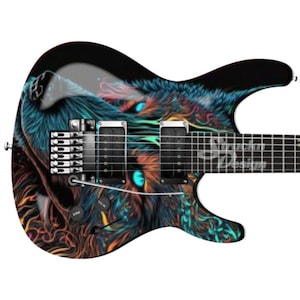 Cyberpunk Colorful Wolf Abstract Bass Metal Vinyl Guitar Wrap Skin Decal Laminate Air Release Bubble Free Graphic Peel & Stick Multi Size