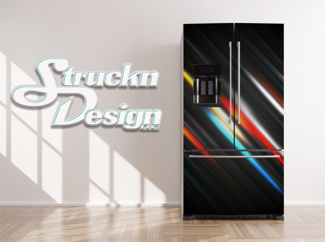 Glowing Red Blue Yellow Striped Line Black Refrigerator Fridge Freezer