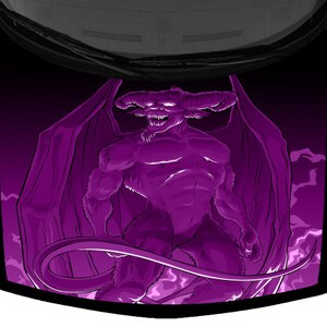 Winged Violet Devil Satan Horned Demon Truck Vinyl Car Hood Wrap Graphic Decal 58&quot; x 65&quot; USA Made Cast Laminated Option
