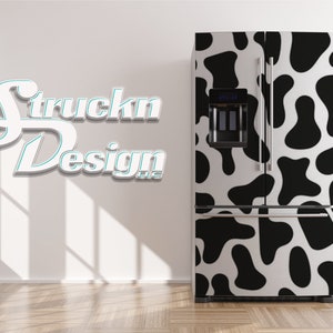 Cow Print Farmhouse Spots Dalmatian Black Refrigerator Fridge Freezer Wrap Side by Side Top Bottom Door Vinyl Mural Skin Decal Removable