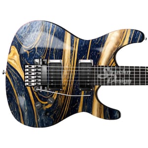 Or Bleu Marbre Tourbillons Courbes USA Guitare Basse Métal Vinyle Wrap Peau Décalcomanie Stratifié Air Release Bubble Free Graphic Peel & Stick Multi Taille