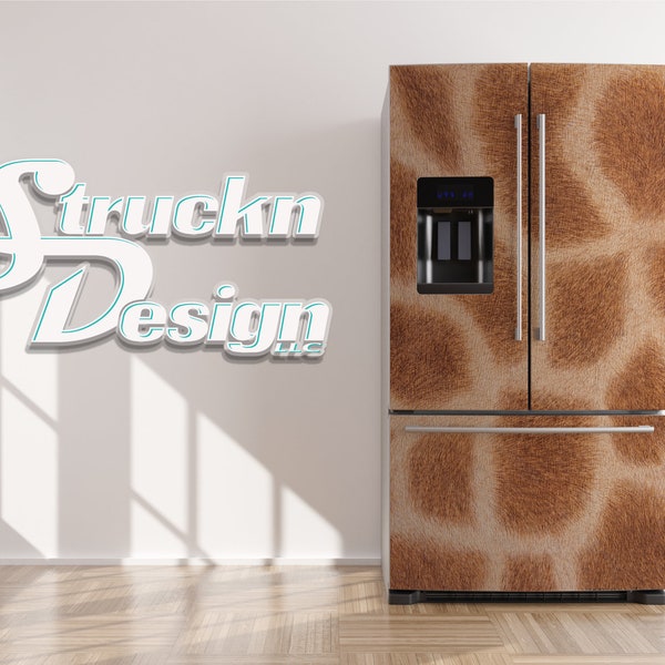 Furry Giraffe Pattern Spotted Safari Refrigerator Fridge Freezer Wrap Side by Side Top Bottom Door Vinyl Mural Skin Decal Removable