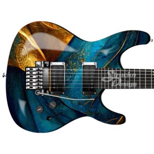 Gold Blue Copper Marble Swirl US Guitar Bass Metal Vinyl Wrap Skin Decal Laminate Air Release Bubble Free Graphic Peel & Stick Multi Sizes