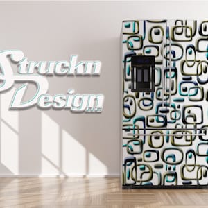 Square Dot Pattern Blue Gray White Refrigerator Fridge Freezer Wrap Side by Side Top Bottom Door Vinyl Mural Skin Decal Removable