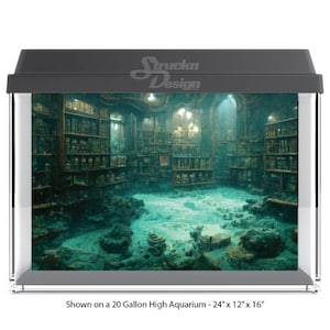 Fondo marino Biblioteca Libros Agua cian Bajo el agua Poliéster de 10 mil Fondo de vidrio para pecera Fondo para acuario Fondo impermeable gris opaco