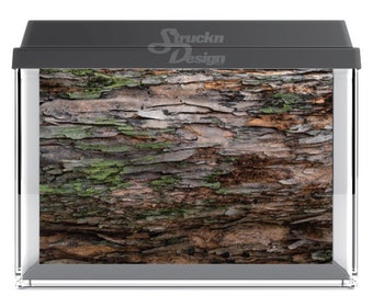 Realistic Tree Bark Mossy Forest Texture 10mil Polyester Aquarium Tank Glass Backdrop Background Waterproof Grey Opaque Backer