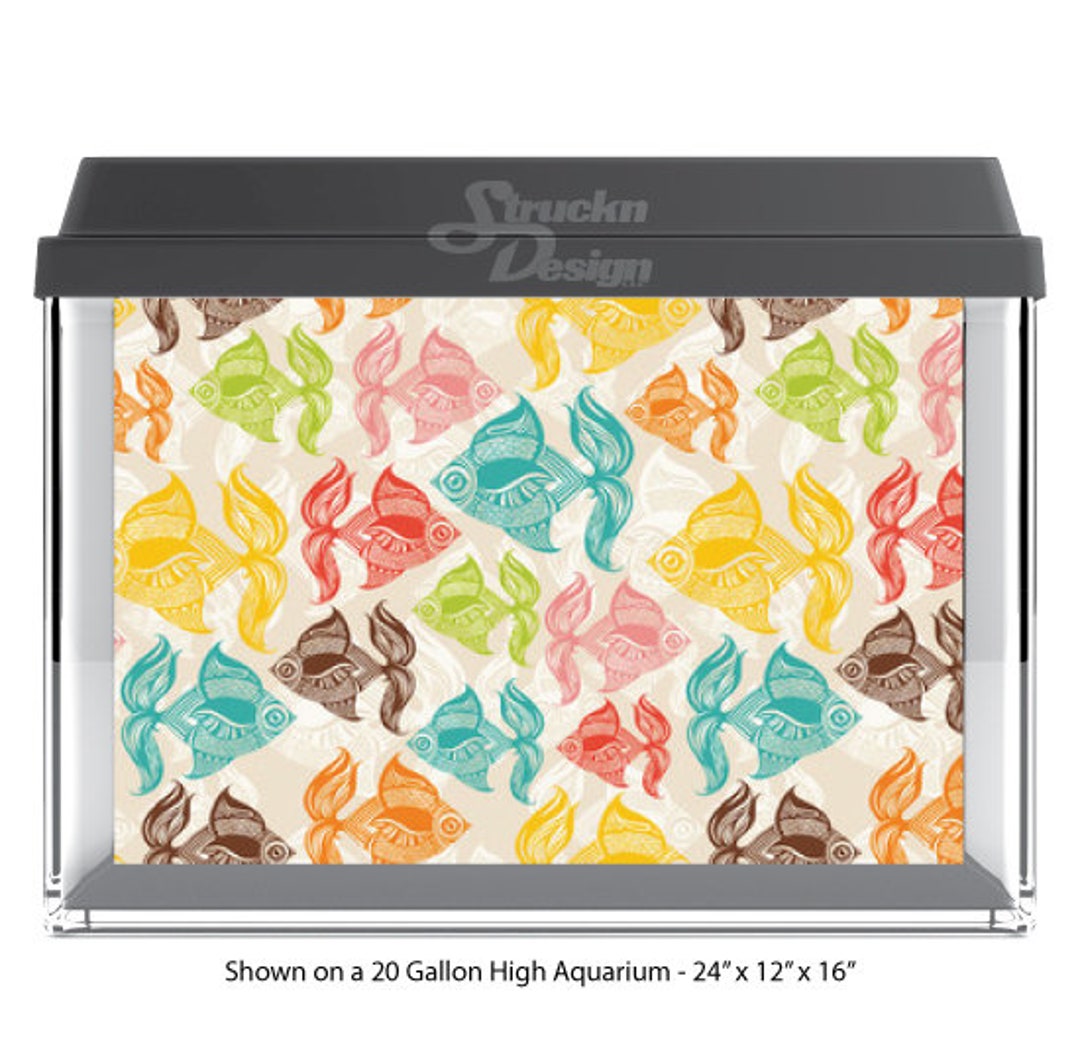 Colorful Fish Pattern Modern Mid Century Beige Water 10mil Polyester ...