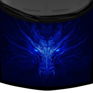 Dragon Blue Head Snarling Hood Wrap Truck Car Vinyl Graphic Decal 58&quot; x 65&quot; Scaled USA Made Cast Laminated Option
