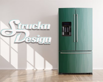 Puede incluir: Un refrigerador verde con un dispensador de agua y una máquina de hielo incorporados. El refrigerador tiene una manija de acero inoxidable y un acabado texturizado.