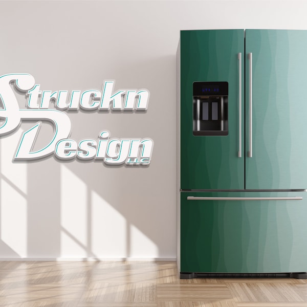 Minimal Wavy Teal Waves Contour Refrigerator Fridge Freezer Wrap Side by Side Top Bottom Door Vinyl Mural Skin Decal Removable