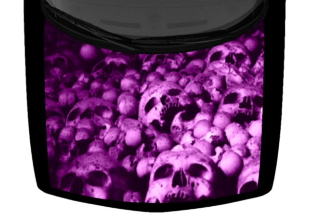 Bright Violet Realistic Skulls Pile Grunge Truck Hood Wrap Vinyl Car Graphic Bright Purple 58" x 65" USA Made Cast Laminated Option