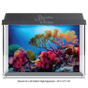 Underwater Coral Reef Colorful Blue Cyan Colorful 10mil Polyester Aquarium Tank Glass Backdrop Background Waterproof Grey Opaque Backer