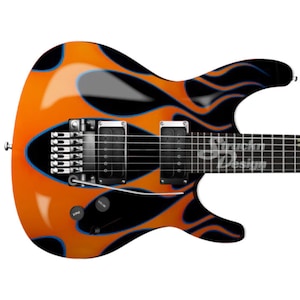 Hot Rod Flames Orange Blue Grunge Metal Bass Vinyl Decal Guitar Wrap Skin Laminate Bubble Free Air Release Graphic Peel & Stick Multi Size