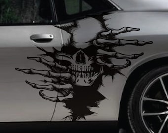 INCLUDES Both Sides - Head Skull Ripping Torn Claws Large Side Grunge Hood Door Car Bed Pickup Vehicle Truck Vinyl Graphic Decal Tailgate US