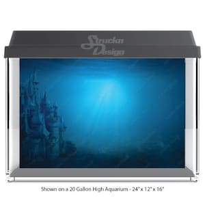 Sunken Castle Ruins Under Sea Kingdom Blue 10mil Polyester Aquarium Tank Glass Backdrop Background Waterproof Grey Opaque Backer