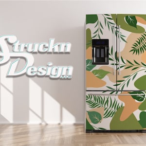 Floral Pattern Green Light Pink White Refrigerator Fridge Freezer Wrap Side by Side Top Bottom Door Vinyl Mural Skin Decal Removable
