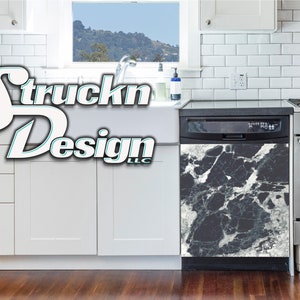 Black White Cracked Marble Rock Stone Dishwasher Wrap Dishes Front Door Vinyl Mural Skin Decal Removable