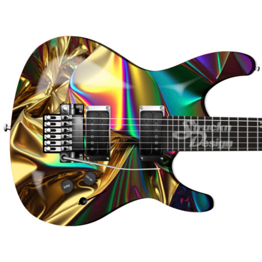 Golden Rainbow Foil Holographic Guitar Bass Metal Vinyl Wrap Skin
